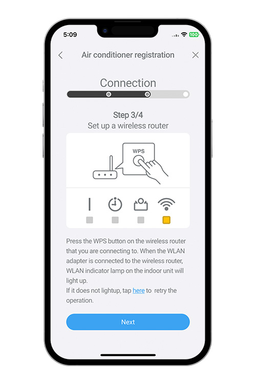 Press the WPS button on the WLAN router that you are connecting to. Refer to the operating manual of the WLAN router for the location of the button and how to press it.